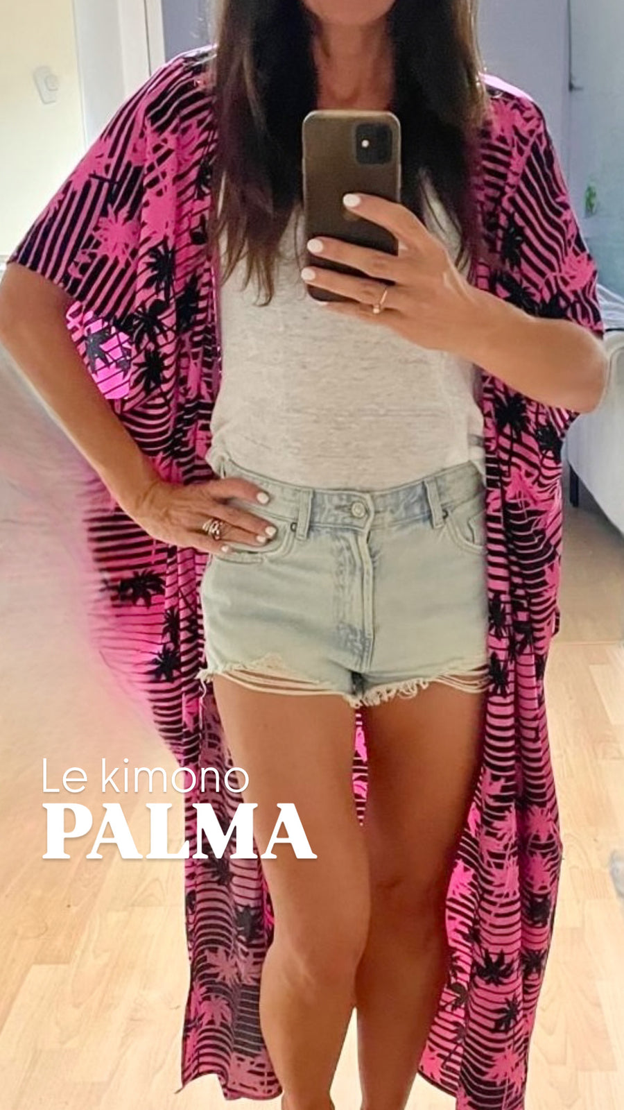 Kimono de plage PALMA rose